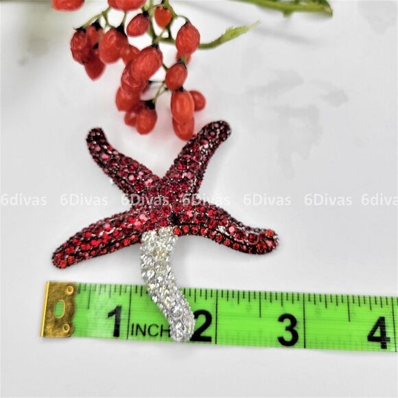 TWO colored Large Starfish Brooch Pin studded with bling - Picture 3 of 6